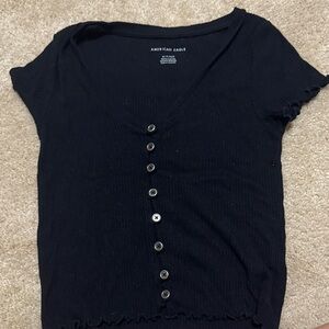 American Eagle Outfitters Black Ribbed Button-Down Top